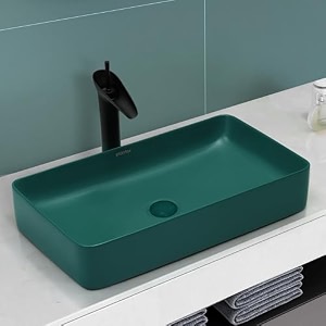 plantex basin for bathroomceramic table top wash basinover counter washbasin for restauranthotel rectangle - matt green 24 x 14 x 45 inch