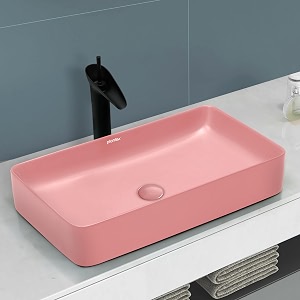 plantex basin for bathroomceramic table top wash basinover counter washbasin for restauranthotel rectangle - matt pink 24 x 14 x 45 inch
