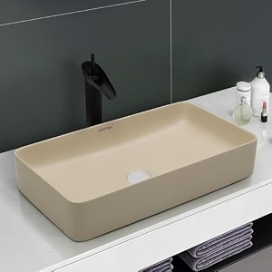 plantex basin for bathroomceramic table top wash basinover counter washbasin for restaurant hotel rectangle - matt khaki 24 x 14 x 45 inch