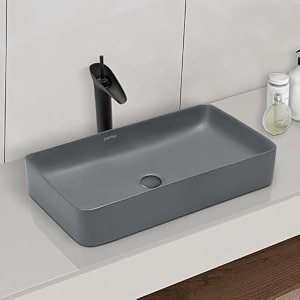 plantex basin for bathroomceramic table top wash basinover counter washbasin for restaurant hotel rectangle - matt grey 24 x 14 x 45 inch