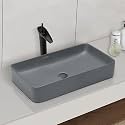 Plantex Basin for Bathroom/Ceramic Table Top Wash Basin/Over Counter Washbasin for Restaurant, Hotel (Rectangle - Matt Grey, 24 x 14 x 4.5 Inch)