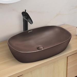 plantex ceramic basin for bathroomtable top ceramic wash basinwashbasin sink for bathroom matt brown - 24 x 15 x 55 inch