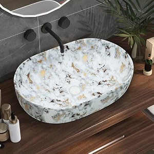 plantex ceramic black washbasinoval tabletop hand wash basin for bathroomdesigner washbasin sink for homeoffice 22x135x6 inch - marble finish