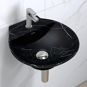 plantex ceramic wall hung wash basinwall mount basin for bathroomwashbasin sink for homeofficerestaurant black - 15 x 15 x 5 inch