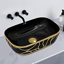 Plantex Ceramic Designer Washbasin for Bathroom/Countertop Basin/Rectangle Tabletop Wash Basin for Home/Office - (16010, Black & Gold)