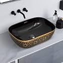 Plantex Ceramic Designer Washbasin for Bathroom/Countertop Basin/Rectangle Tabletop Wash Basin for Home/Office (Black &amp; Gold - 18 x 13 x 5 Inch)