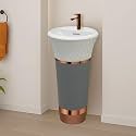 Plantex Matt Acrylic Resin &amp; Quartz Pedestal Basin For Bathroom/Designer One Piece Pedestal Free Standing Round Wash Basin For Living Room/Hotel (White &amp; Grey)
