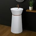Plantex Acrylic Resin &amp; Quartz Pedestal Basin for Bathroom/Designer One Piece Pedestal Free Standing Round Wash Basin for living Room/Hotel (White)