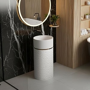 plantex acrylic resin amp quartz pedestal basin for bathroomone piece pedestal free standing round wash basin for living roomhotel beige