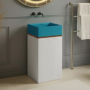 plantex matt acrylic resin amp quartz pedestal basin for bathroomone piece pedestal free standing square wash basin for living roomhotel blue amp white
