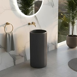 plantex matt acrylic resin amp quartz pedestal basin for bathroomone piece pedestal free standing round wash basin for living roomhotel grey