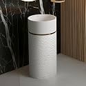 Plantex Acrylic Resin &amp; Quartz Pedestal Basin for Bathroom/One Piece Pedestal Free Standing Round Wash Basin for living Room/Hotel (Beige)