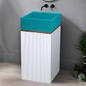 Plantex Matt Acrylic Resin & Quartz Pedestal Basin For Bathroom/One Piece Pedestal Free Standing Square Wash Basin For Living Room/Hotel (Blue & White)