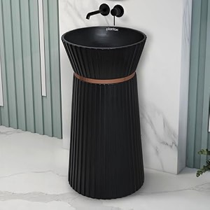 plantex ceramic round pedestal basin for bathroomdesigner one piece pedestal free standing wash basin for living roomhotel black-17x17x335 inch