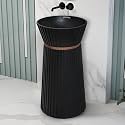 Plantex Ceramic Round Pedestal Basin for Bathroom/Designer One Piece Pedestal Free Standing Wash Basin for living Room/Hotel (Black-17x17x33.5 inch)