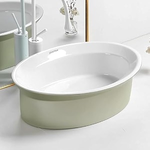 plantex ceramic table top washbasin for bathroomcountertop basinoval counter top wash basin for homeofficehotel 21x16x6 inch - whiteampgreen