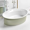 Plantex Ceramic Table Top Washbasin for Bathroom/Countertop Basin/Oval Counter Top Wash Basin for Home/Office/Hotel (21x16x6 Inch - White&Green)