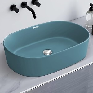 plantex ceramic wash basin for bathroomoval counter top basintabletop wash basin for homeoffice harmony blue - 22 x 14 x 6 inch