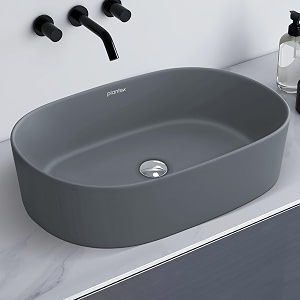 plantex ceramic wash basin for bathroomoval table top basincountertop vessel sink for homehotel 22 x 14 x 6 inch - cloud grey