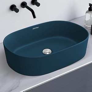 plantex ceramic wash basin for bathroomoval counter top basintabletop wash basin for homeofficepine blue - 22x14x6 inch