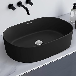 plantex ceramic wash basin for bathroomoval table top basincountertop vessel sink for homehotel - charcoal black- 22 x 14 x 6 inch