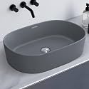Plantex Ceramic Wash Basin for Bathroom/Oval Table Top Basin/Countertop Vessel Sink for Home/Hotel (22 x 14 x 6 inch - Cloud Grey)