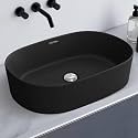 Plantex Ceramic Wash Basin for Bathroom/Oval Table Top Basin/Countertop Vessel Sink for Home/Hotel - (Charcoal Black- 22 x 14 x 6 inch)