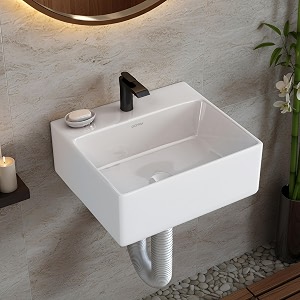plantex ceramic wash basin for bathroomwall hung basinbathroom sink with 10 years glaze warranty by plantexwashbasin for restauranthotel glossy whitecuba - 14 x 12 x 5 inch