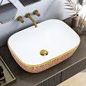 Plantex Ceramic Washbasin for Bathroom/Designer Countertop Basin/Rectangle Tabletop Wash Basin for Home/Office/Hotel (18x13x5 Inch - White &amp; Gold)