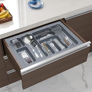 plantex pvc cutlery organizer for kitchen drawercutlery tray organizermodular kitchen accessories  grey 285 x 185 inch