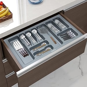 plantex kitchen drawer cutlery tray organizermultipurpose organizer for cutleryspoonsspatulascosmetics amp stationeryfits modular kitchen cabinets 325 x 185 inches grey