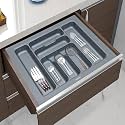 Plantex Polyvinyl Chloride Cutlery Tray/Cutlery Organizer for Kitchen Drawer/Modular Kitchen Accessories Organizer – Grey (21 x 18.5 Inch)
