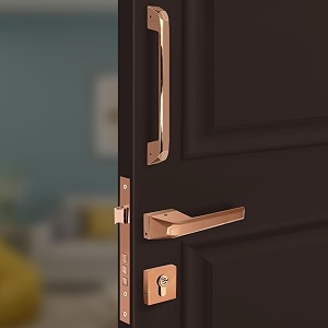 plantex door handle for home main doordoor lock with handlemortise lock with 3 computerized brass keys14 inch pull-push handledoor hardware - combo rose gold