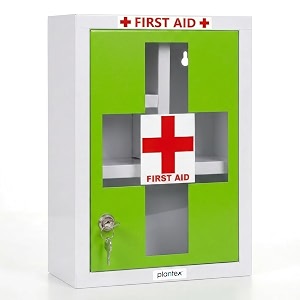 plantex metal emergency first aid box for homemedical kit box for medicine storage with multi compartments for school office - lockable green amp white big size wall mount