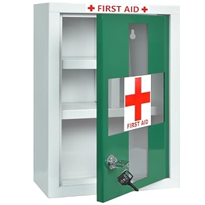 plantex metal emergency first aid box for homemedical kit box for medicine storage with multi compartments for school office - lockable green amp white big size wall mount