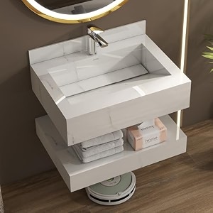 plantex floating vanityslab tile vanity with washbasin for bathroomwall mount cabinet with basin - 24 x 18 inch ed-07 - marble finish