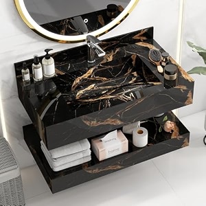 plantex floating vanityslab tile vanity with washbasin for bathroomwall mount cabinet with basin - 32 x 18 inch ed-black-marble finish