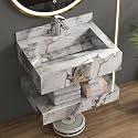 Plantex Floating Vanity/Slab Tile Vanity with Basin for Bathroom/Wall Mount Bathroom Vanity/Wash Basin Cabinet with Storage - 24 x 18 inch (ED-Gold-Marble Finish)