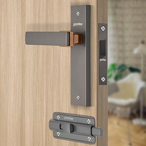 plantex heavy duty door lock  bathroom door lockmortise 8inch keyless plate handle set for homebathroomstore roombalconyoffice with baby latch 8116 satin black amp pvd choco