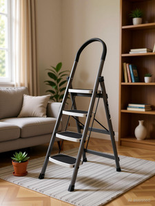 plantex high-gradeheavysteel folding4stepladderforhome-4wideanti-skidstepsgray  white steel ladder