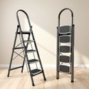 Plantex High-Grade Heavy Folding 5 Step for Home - Wide Anti-Skid (Gray & White) Steel Ladder
