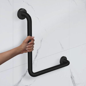 plantex l-shaped grab bar for bathroomwall mounted safety hand support rail aps-1044 shower grab bar black powder coated 35 cm