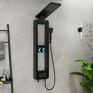 plantex led bathroom shower system304 stainless steel majestic flow shower panel for bathroom full set with smart digital display- rich black km-8103b