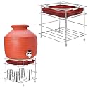 Plantex Stainless Steel 2-Tier Matka Stand for Water Pot/Water Pot Stand for Kitchen/Square Matka Stand with Tray - (1185, Chrome)