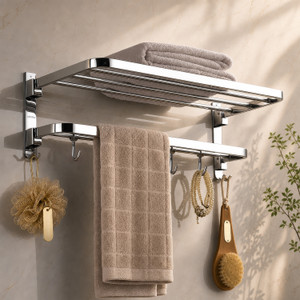 plantex new look stainless steel 304 grade dual folding towel rack for bathroomtowel standhangerbathroom accessories 24 inch-chrome silver towel holder stainless steel