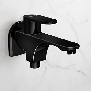 plantex pure brass two way bib cock taps with water saving nozzlecompatible for washing machine2 in 1 bib tap with brass wall flange and teflon tape - 7 year warranty by plantex-pvd black