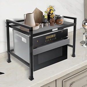 plantex microwave oven stand for kitchen platformotgoven rack with storage cabinetmultipurpose kitchen counter organizer stand - black