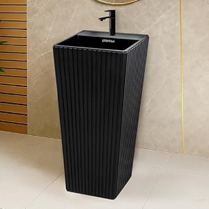 plantex pedestal wash basinacrylic resin amp quartz free standing wash basinsquare basin for bathroomhomeofficehotel - 10049 black