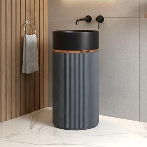 plantex matt pedestal wash basinacrylic resin amp quartz free standing wash basinround basin for bathroomhomehotelrestaurant- black and grey 16 x 16 x 34 inch