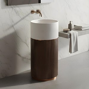 plantex pedestal wash basinacrylic resin amp quartz free standing round basin for bathroomhomeofficerestaurant- 10056 beige amp brown
